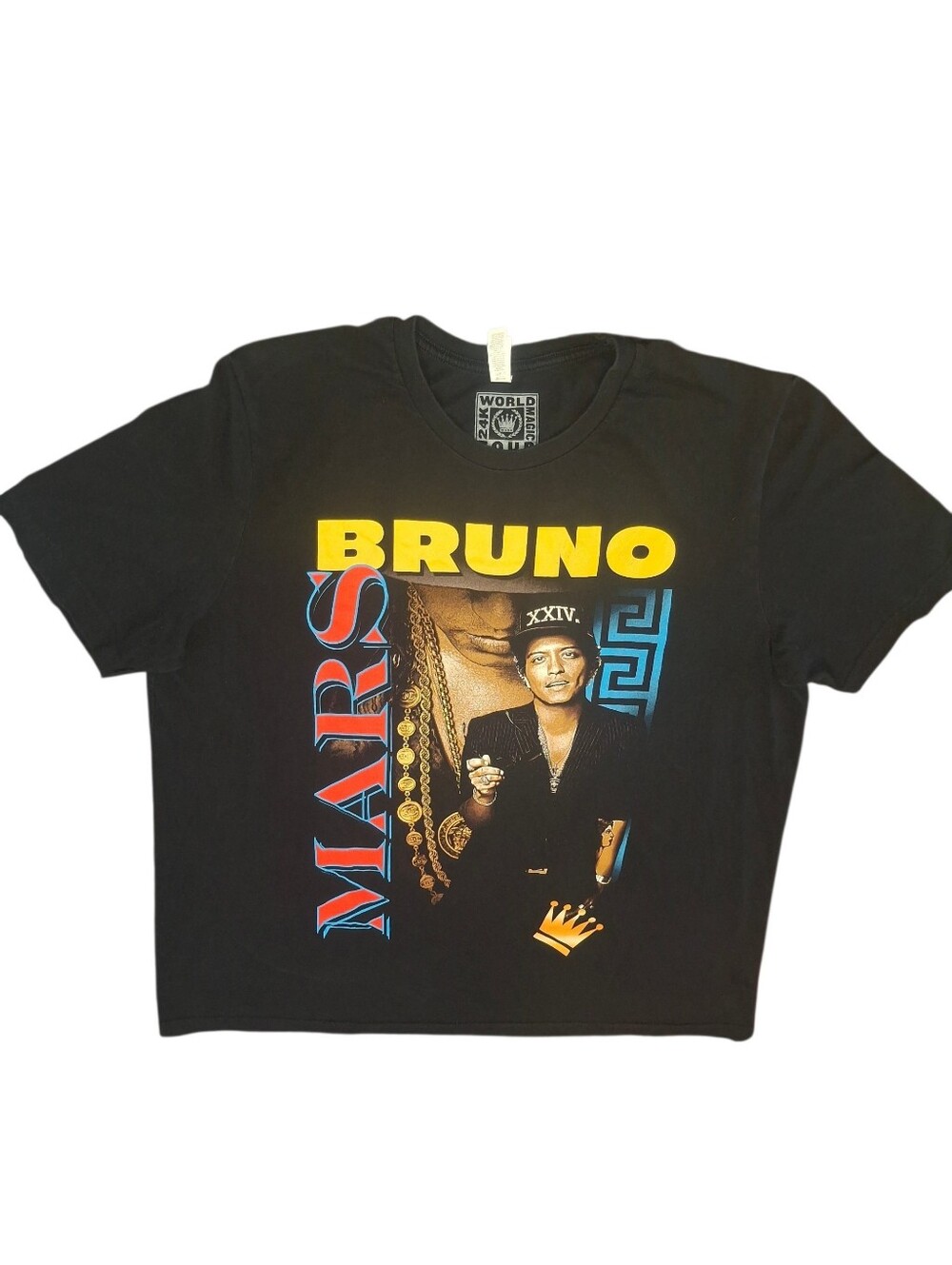 BRUNO MARS Black Graphic Tee - Yellow, Red, Blue Print